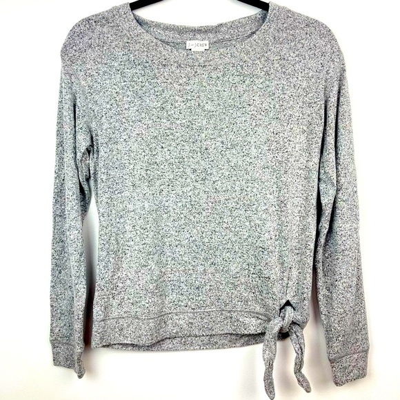 J. CREW Gray Marled Sweater Knit Jersey Tie Waist Top - Picture 1 of 7